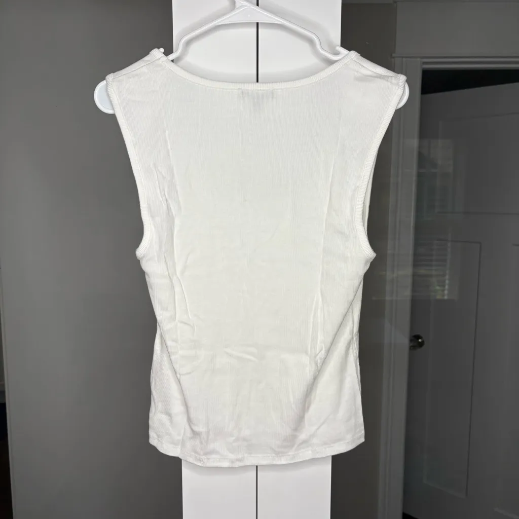 J. Crew Cropped Fine Rib Scoopneck Tank Top White - Image 3