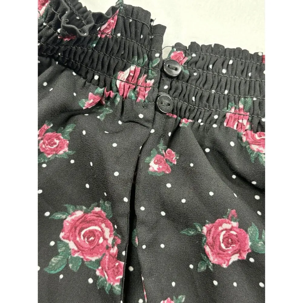 Smocked Floral Polka Dot Top Blouse Womens 6 WhimsiGoth Ruffle detail Sheer - Image 5