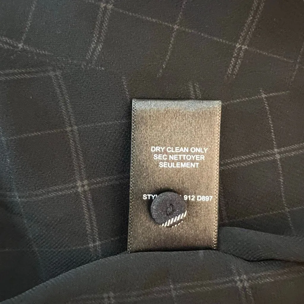 Rebecca Taylor Black Plaid Bow Tie Neck Long Sleeve Mini Silk Dress Size 8 - Image 10