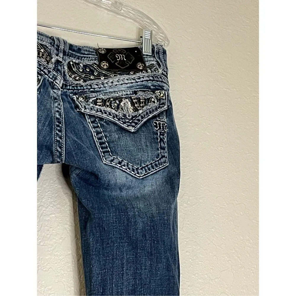 Miss Me Jeans Womens 28 Skinny Blue Bling Rhinestones Embellished JE606353X - Image 4