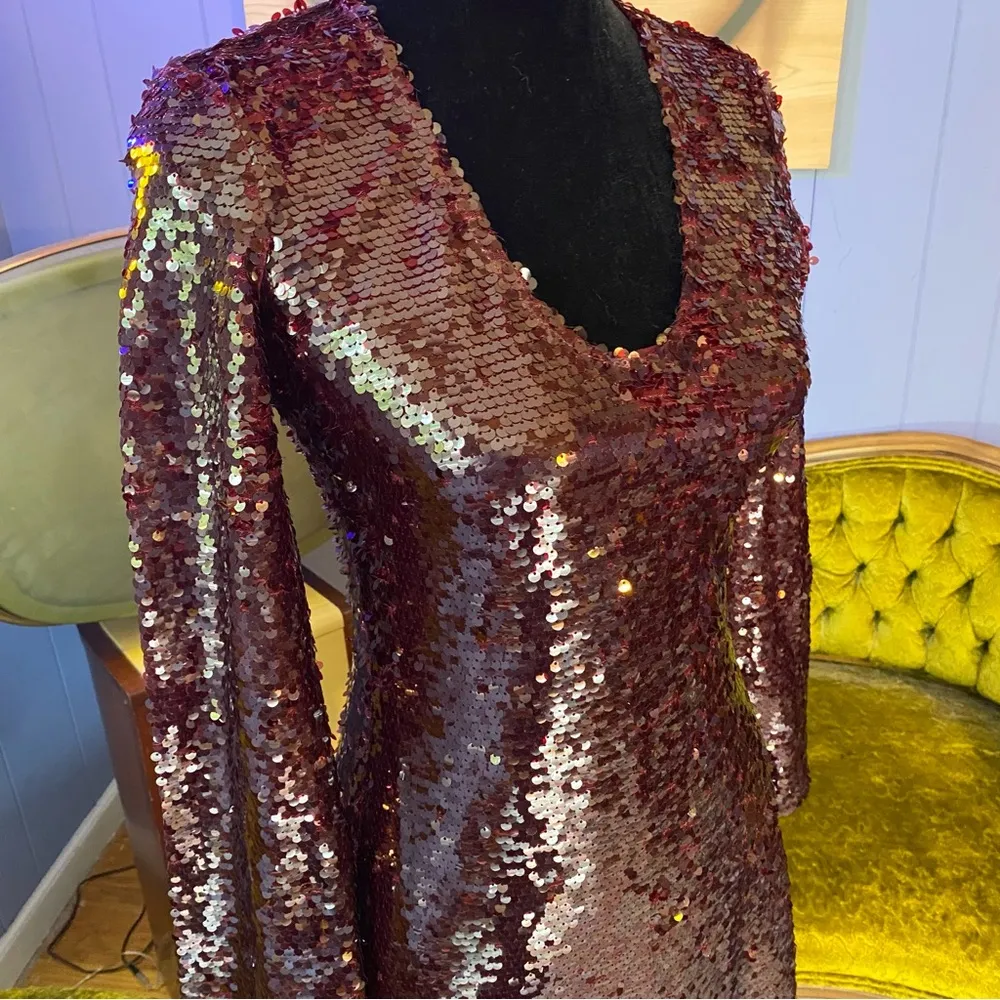 Zara Limited Edition Long Sparkly Sequin Burgundy Dress - Image 6