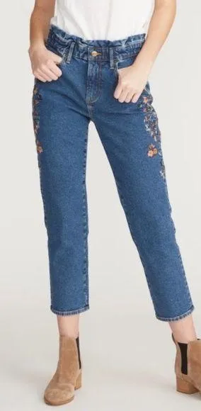 Driftwood Elon Tapered Skinny Paper Bag Waist Floral Embroidered Jeans Daylight - Image 2