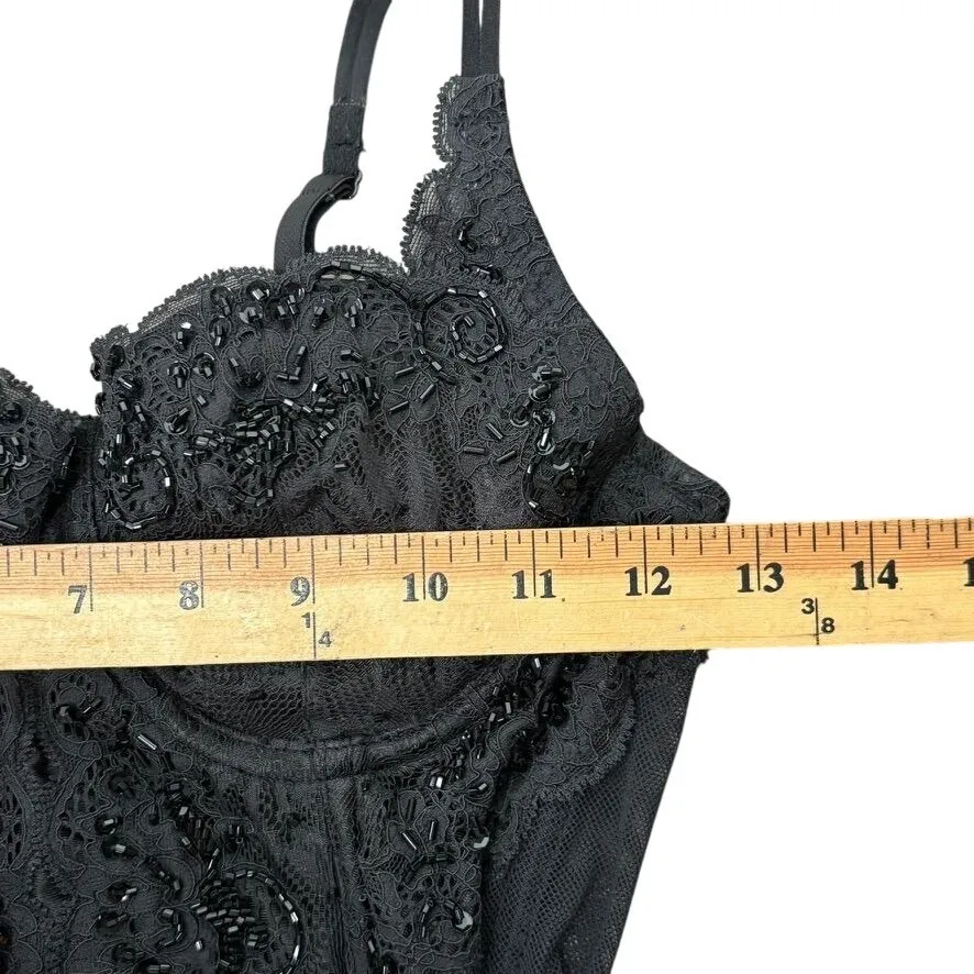 Vintage y2k Victorias‎ Secret Corset Bustier Black Mesh Lace Beaded Sz 34B - Image 4