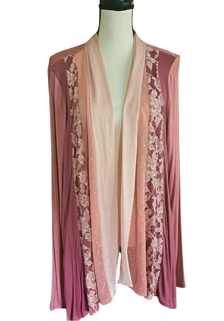 Logo by Lori Goldstein Lace Trim Open Front Lightweight Cardigan. Size XL. - Image 2