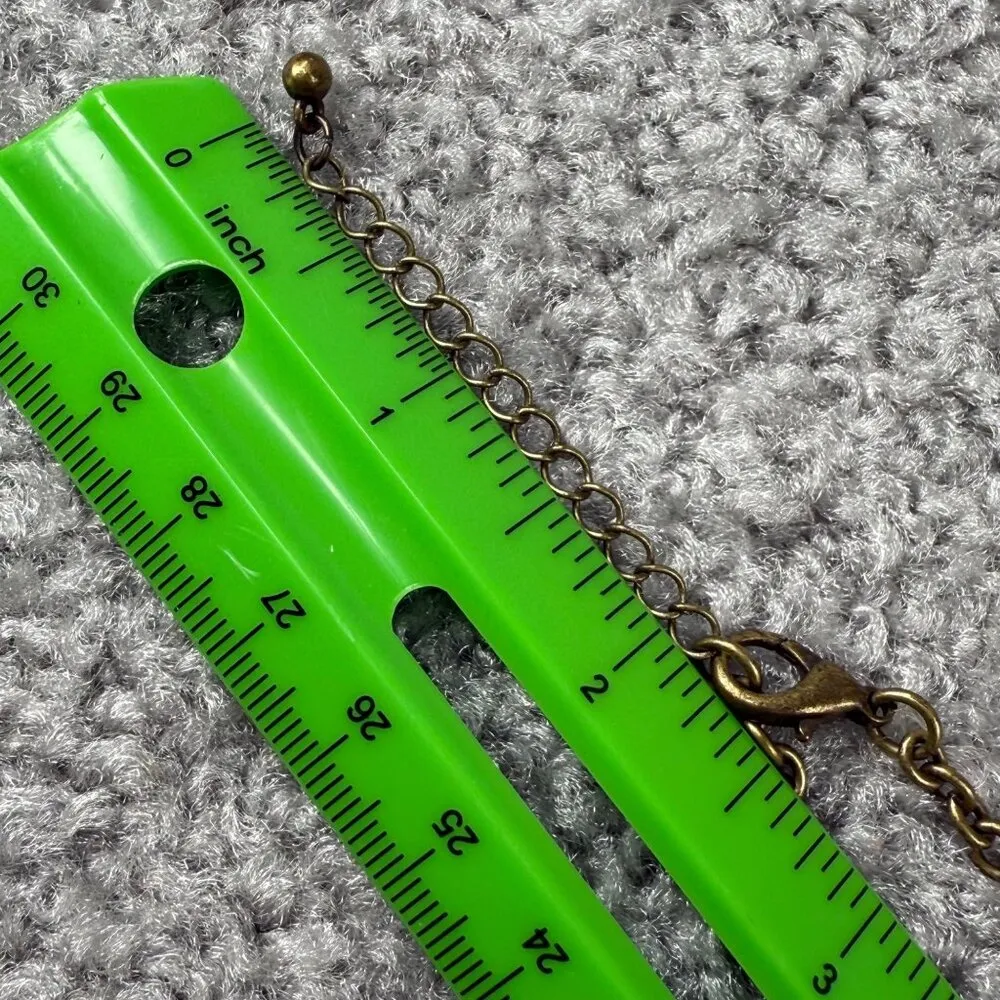 Green & Bronze Pendant Necklace Textured Metal Design on Chain 18 Inches Long - Image 8