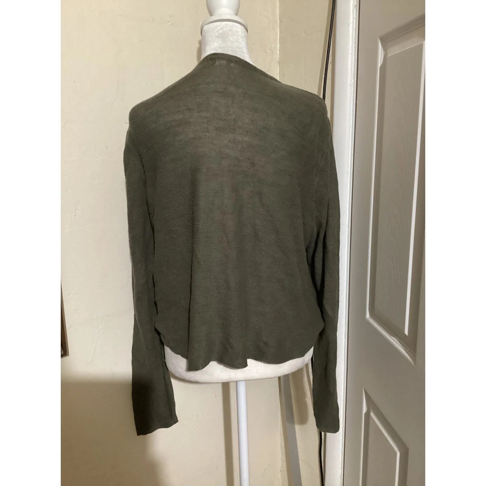 JJill Olive Green Lightweight Knit Open Front Cardigan Sweater Women's Medium - Image 3