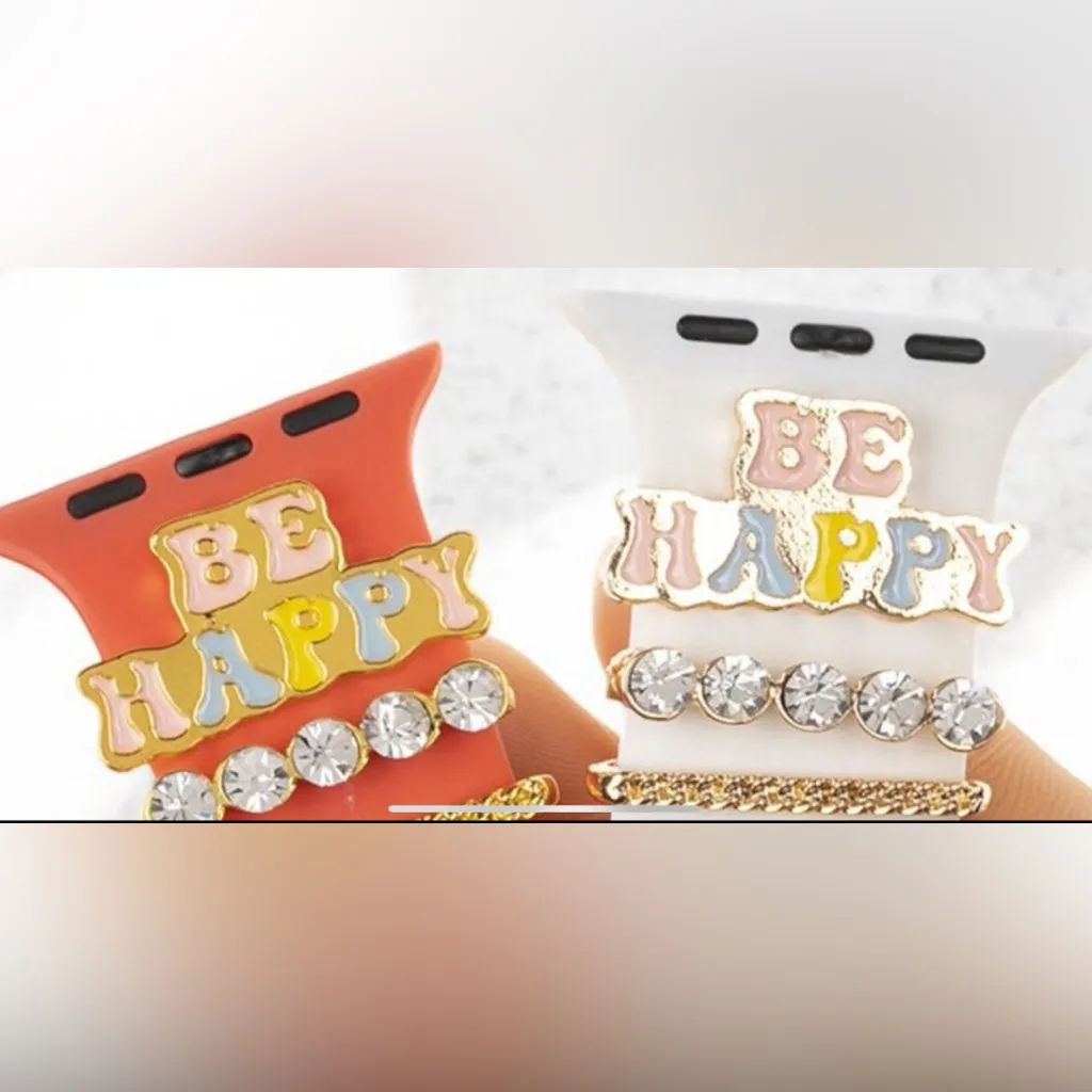 Be Happy 3 Piece Apple Watch Band Charms Gold - Image 2