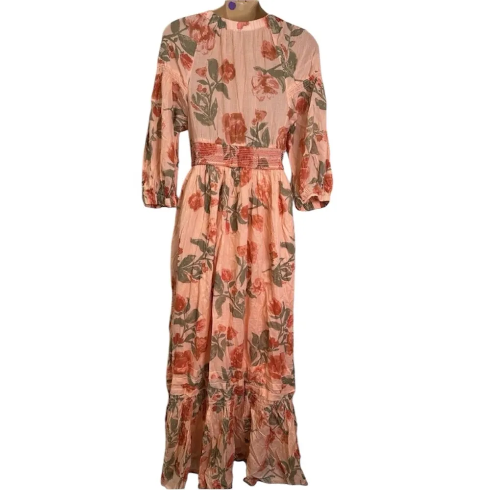 NWOT Free People Golden Hour Pink Floral Multicolor Long Sleeve Boho Maxi Dress - Image 7