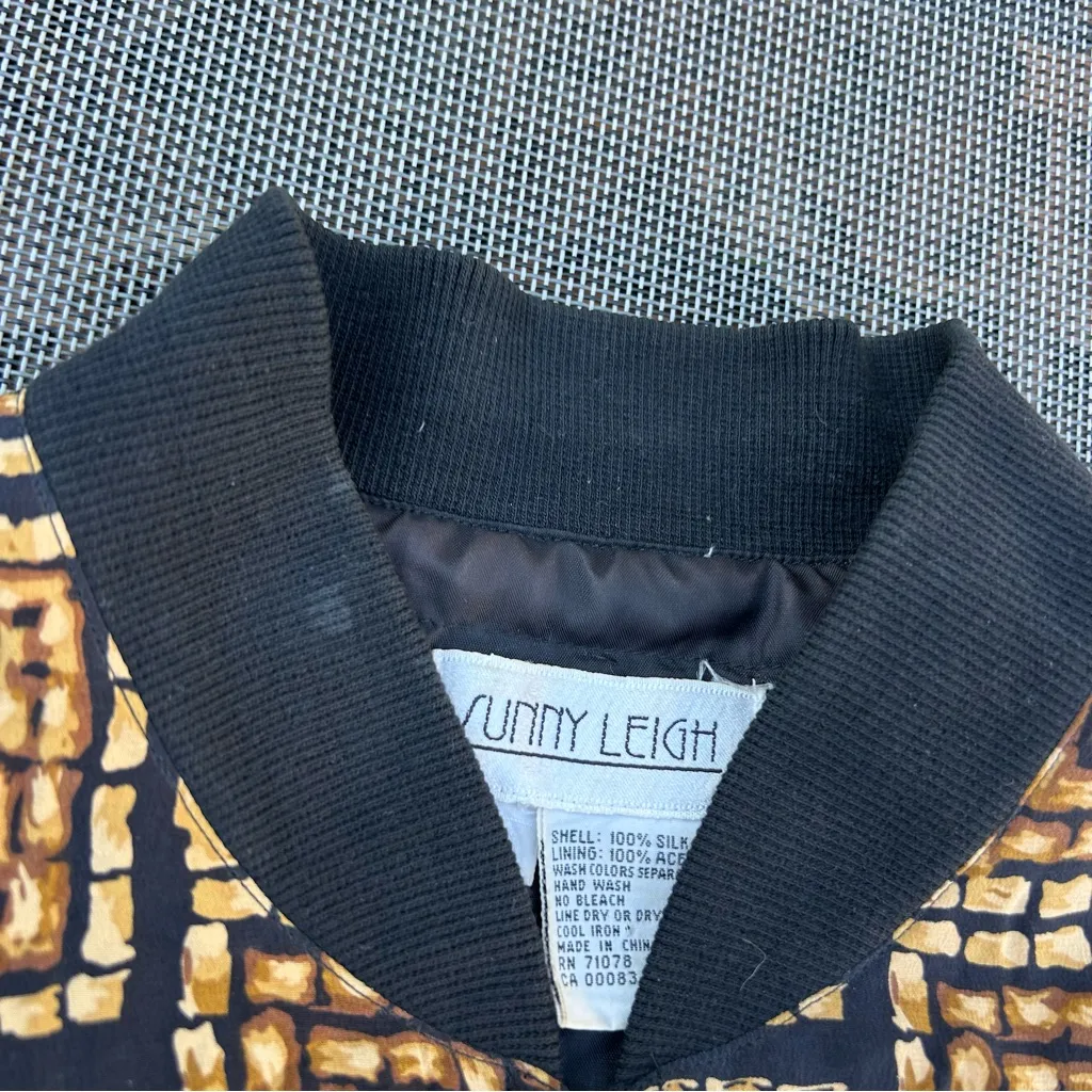 Vintage 90s Silk Bomber Jacket by Sunny Leigh Studio size medium whimsy - Image 3