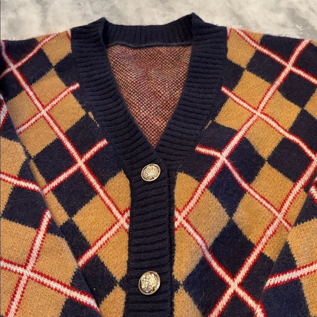 Cupshe The Varsity Vibes Argyle Cardigan New with Tags - Image 7
