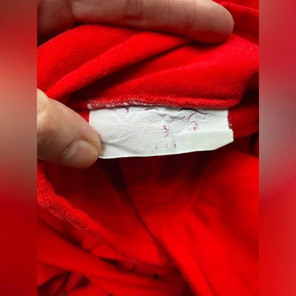 Vintage Vanity Fair red button neck soft plush long tie robe, size large - Image 6