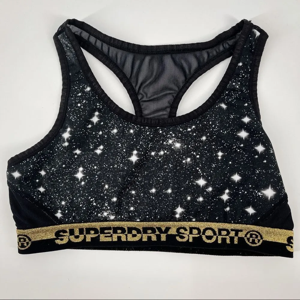 SUPERDRY Core Layer Racerback Mesh Sports Bra Galaxy Print Size 6 Black - Image 83