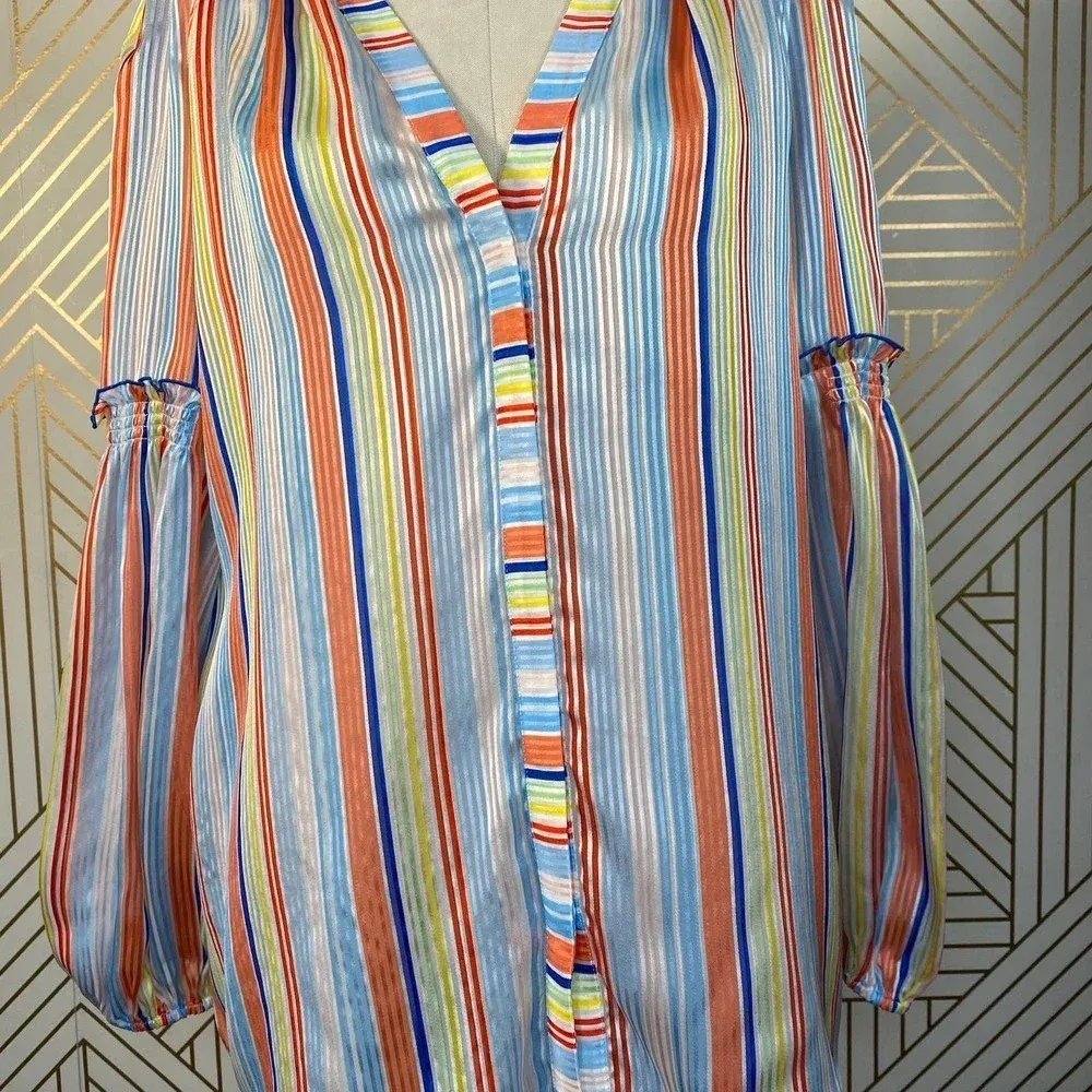 Tanya Taylor‎ Illa Silk Blouse Summer Stripe Print - Image 4