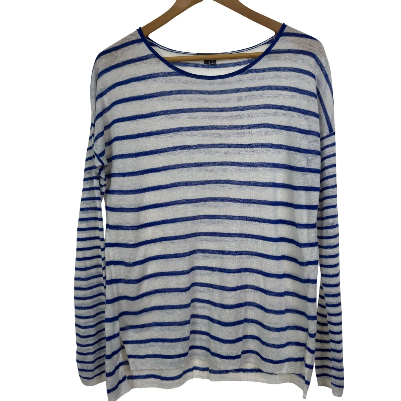Vince Linen Striped Sheer Knit Long Sleeve Top Women's Size M - Image 2