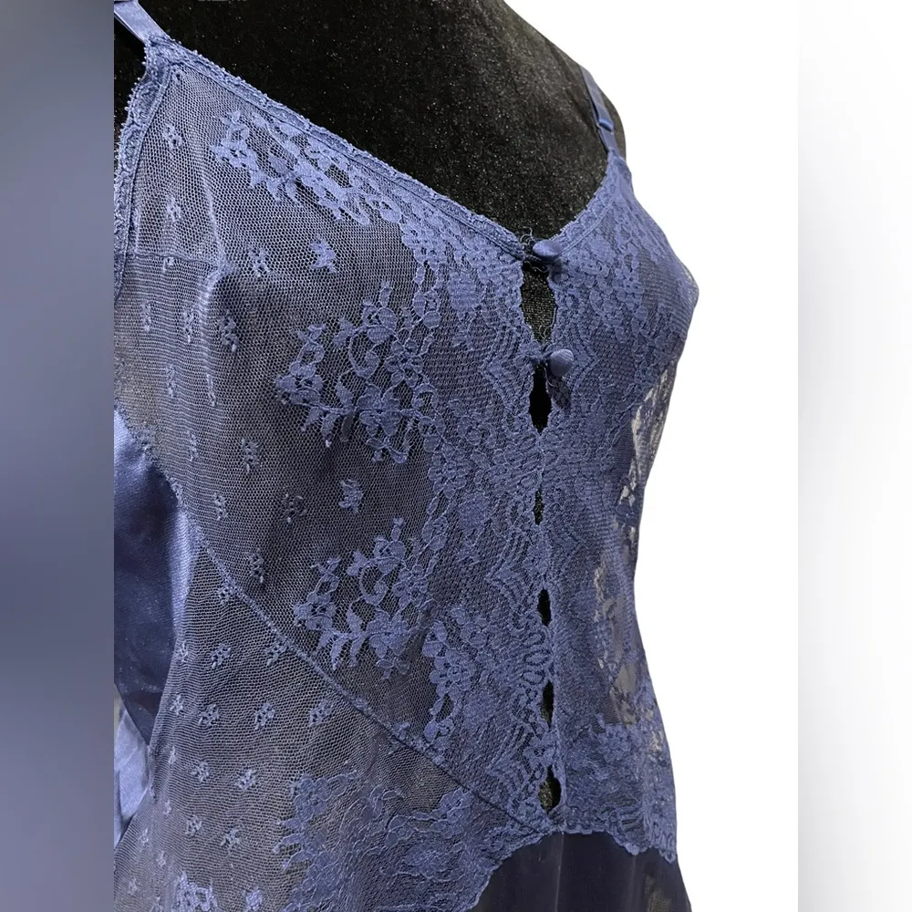 Vanity Fair Vintage Blue Sheer Floral Lace Lingerie Coquette Intimates Teddie - Image 2