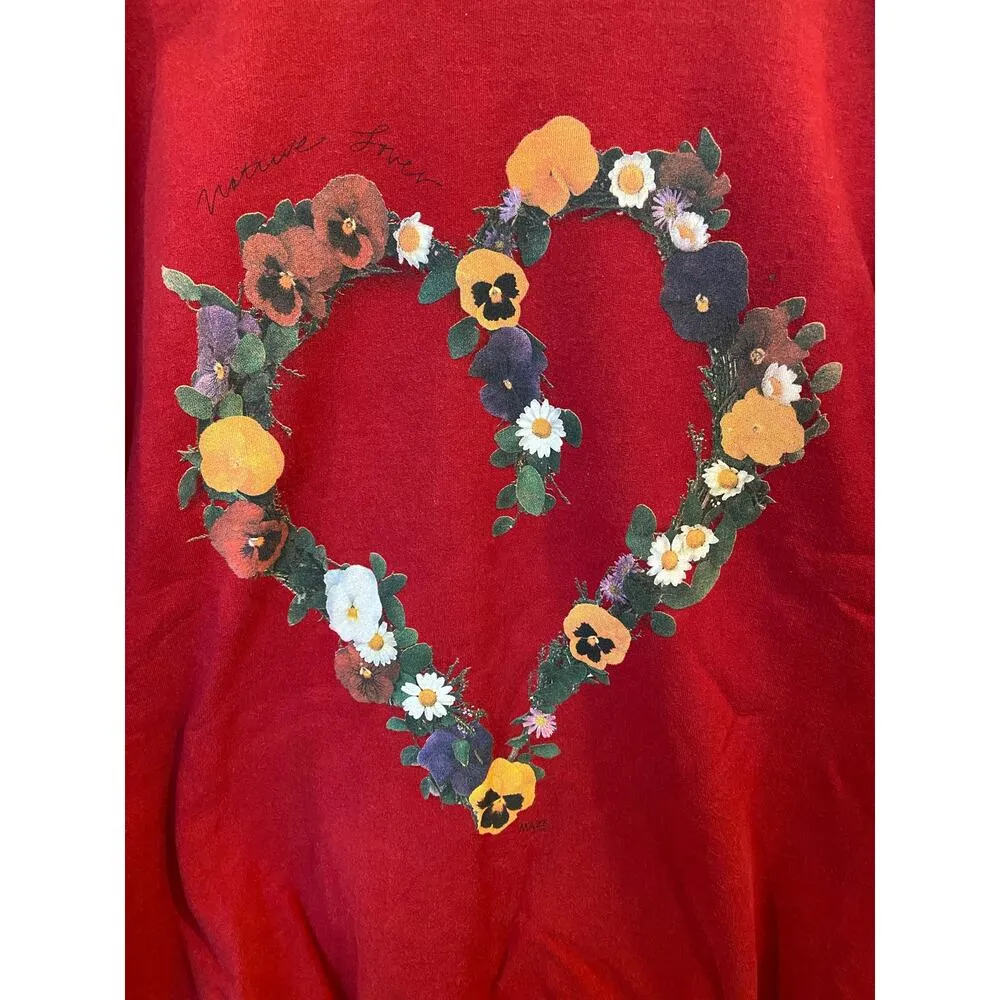 Maze Red Floral Print Long Sleeve Heart Shaped Pullover Sweatshirt Women's Large - Image 4