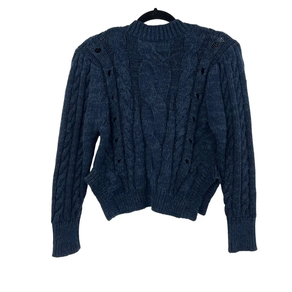 Jen’s Pirate Booty Sweater Womens Size Small Pullover Navy Cable Knit Side Slit - Image 2