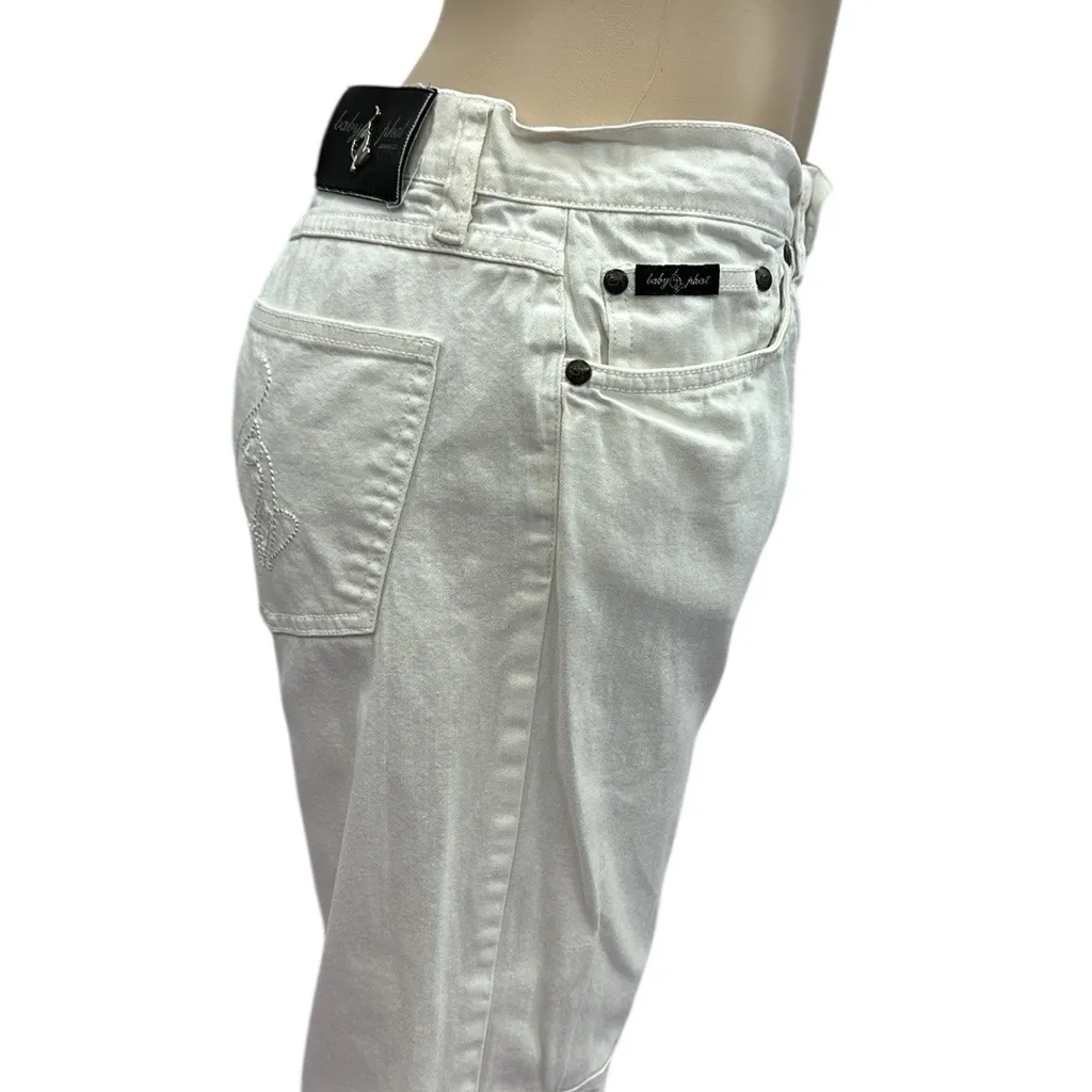 Baby Phat Y2K White Cotton Spandex Blend Denim Wide Leg Cropped Jeans Juniors 9 - Image 6