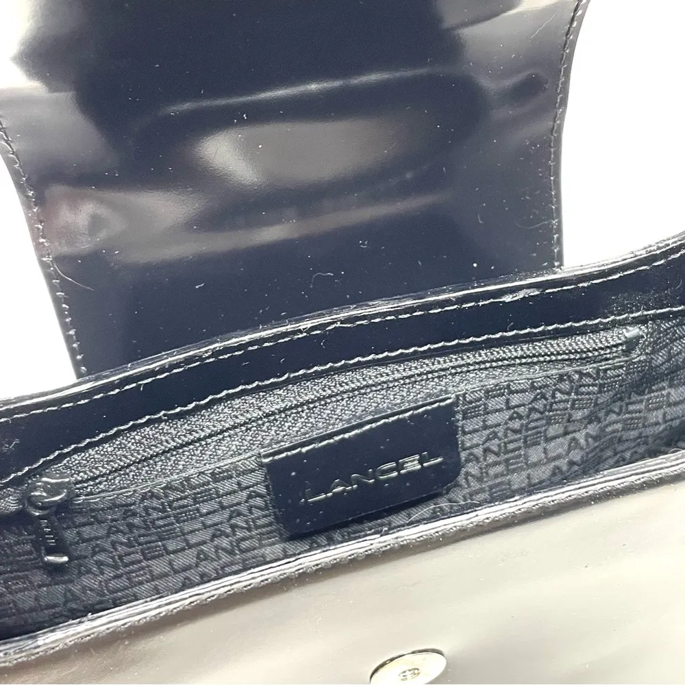 LANCEL Paris high gloss small black leather structured purse, made in Italy - Image 9