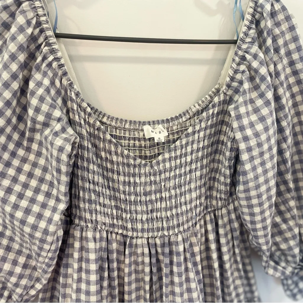 MABLE Gingham Smocked Dress sz Small Cottagecore Blue - Image 2
