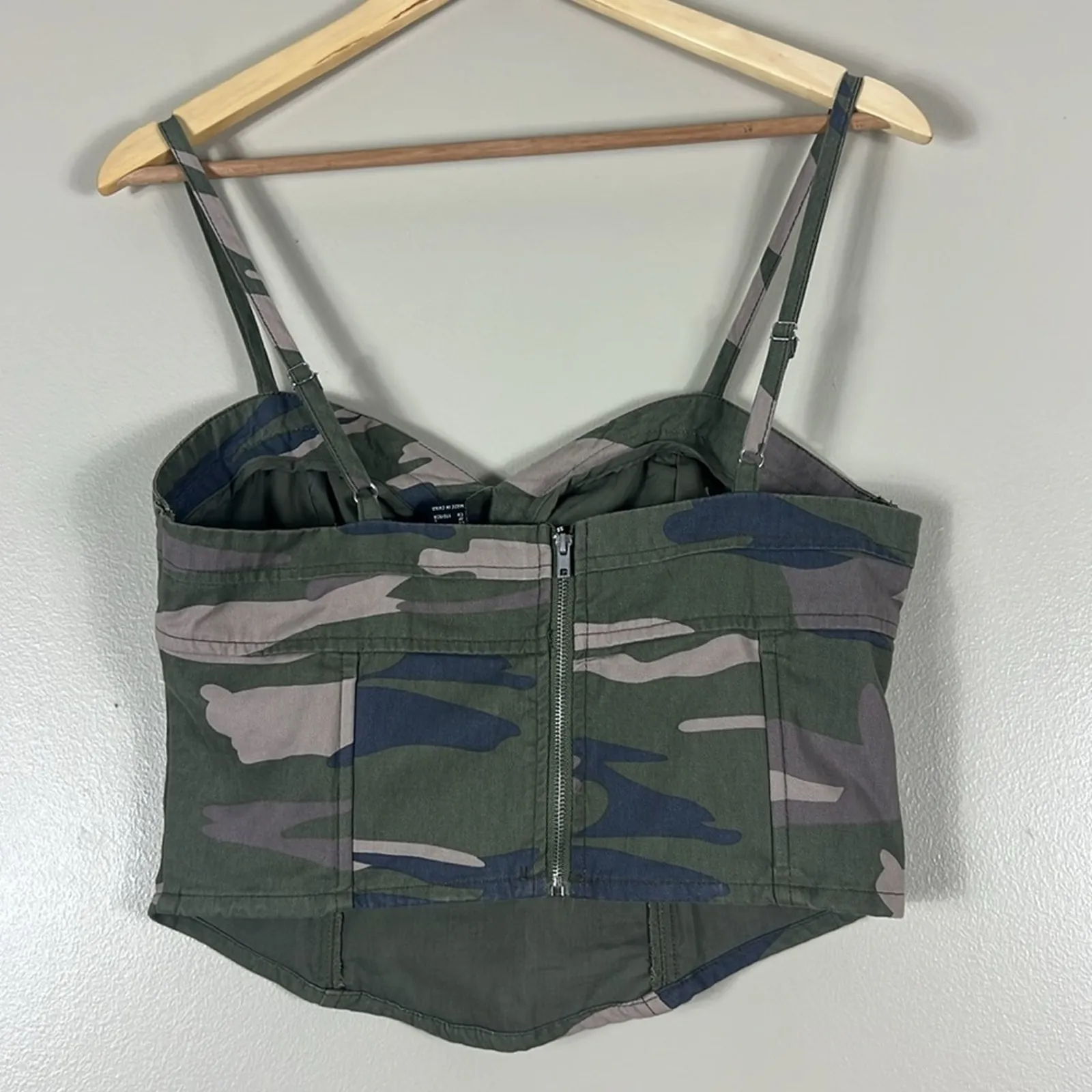 NWT Forever 21 Corset Top Womens L Green Camo Bustier Military Y2K Grunge Baddie - Image 6