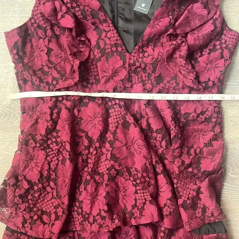 NEW Lulus Molinetto Burgundy Lace Ruffled Tiered Sleeveless Maxi Dress - Image 11