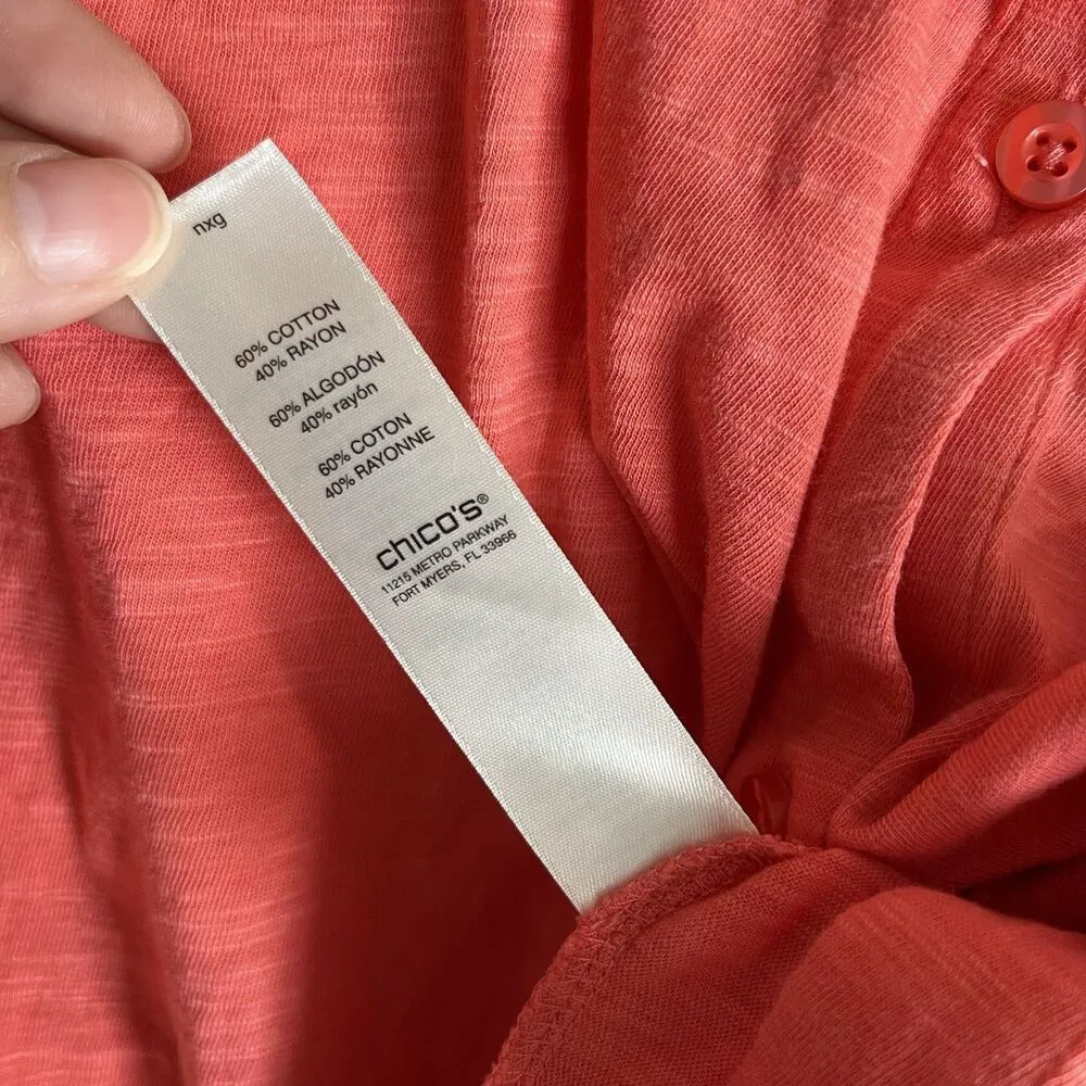 Chicos Shirt Women Sz 3 XL Red  Soft Flowy Button Up Pocket - Image 4
