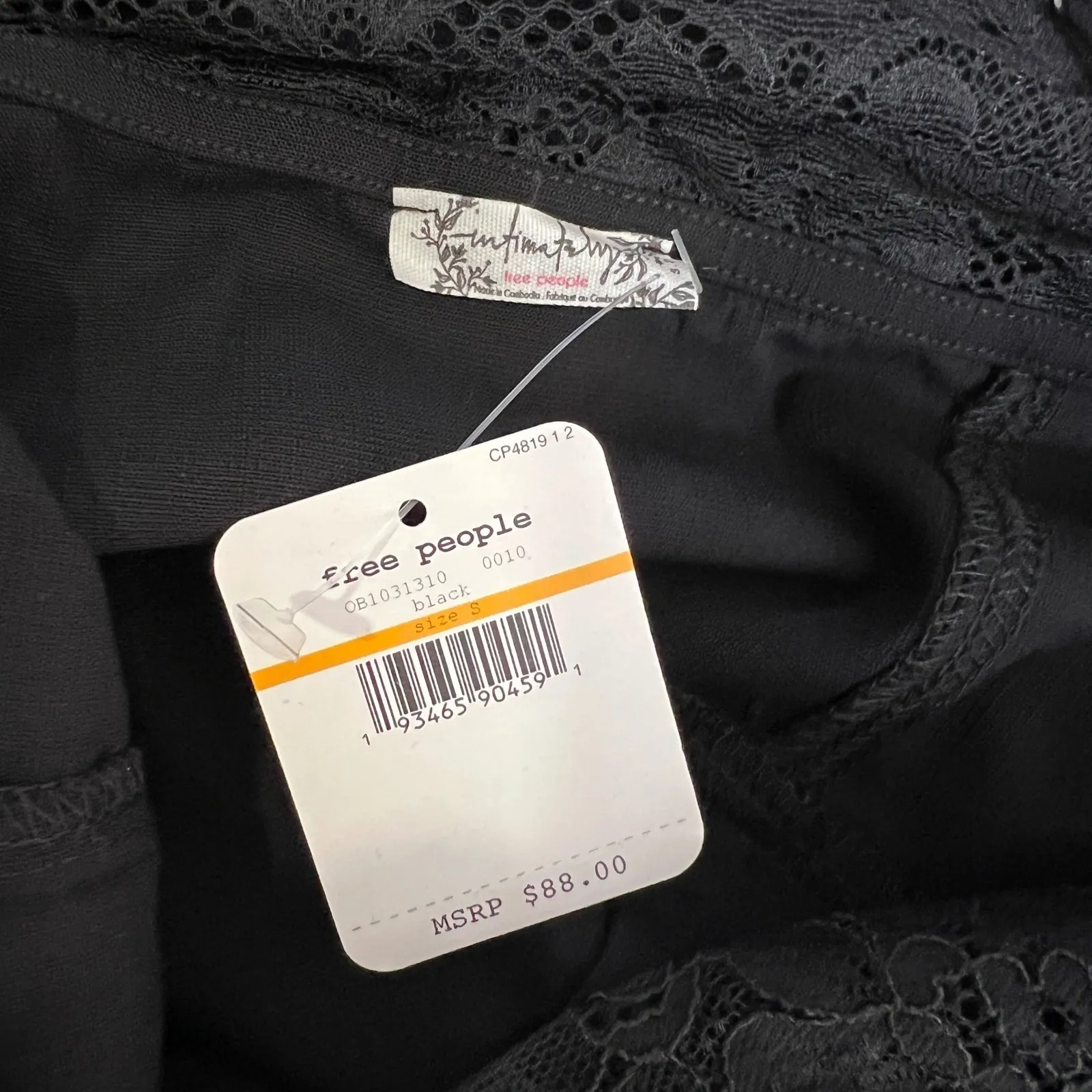 Free People Black Lace Trim Bodycon Dress One Shoulder Y2K Size Small New - Image 6