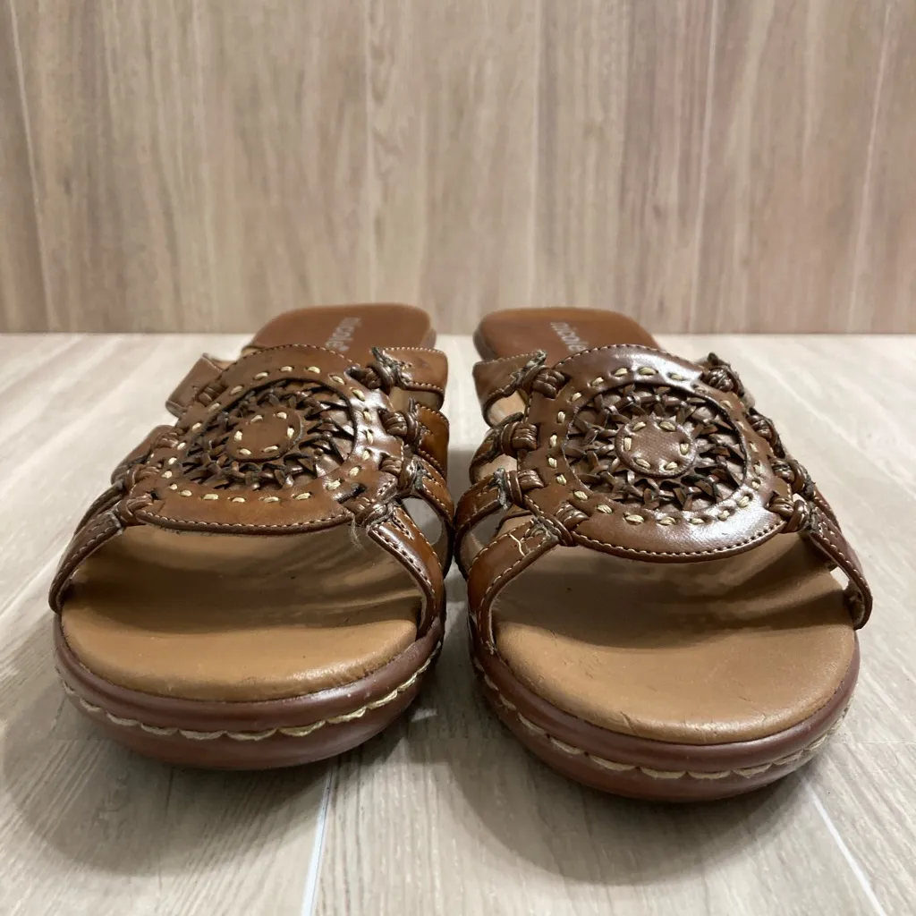 Nicole Brown Faux Leather with Cutout Detail Slip On Sandals Size 7 - Image 2