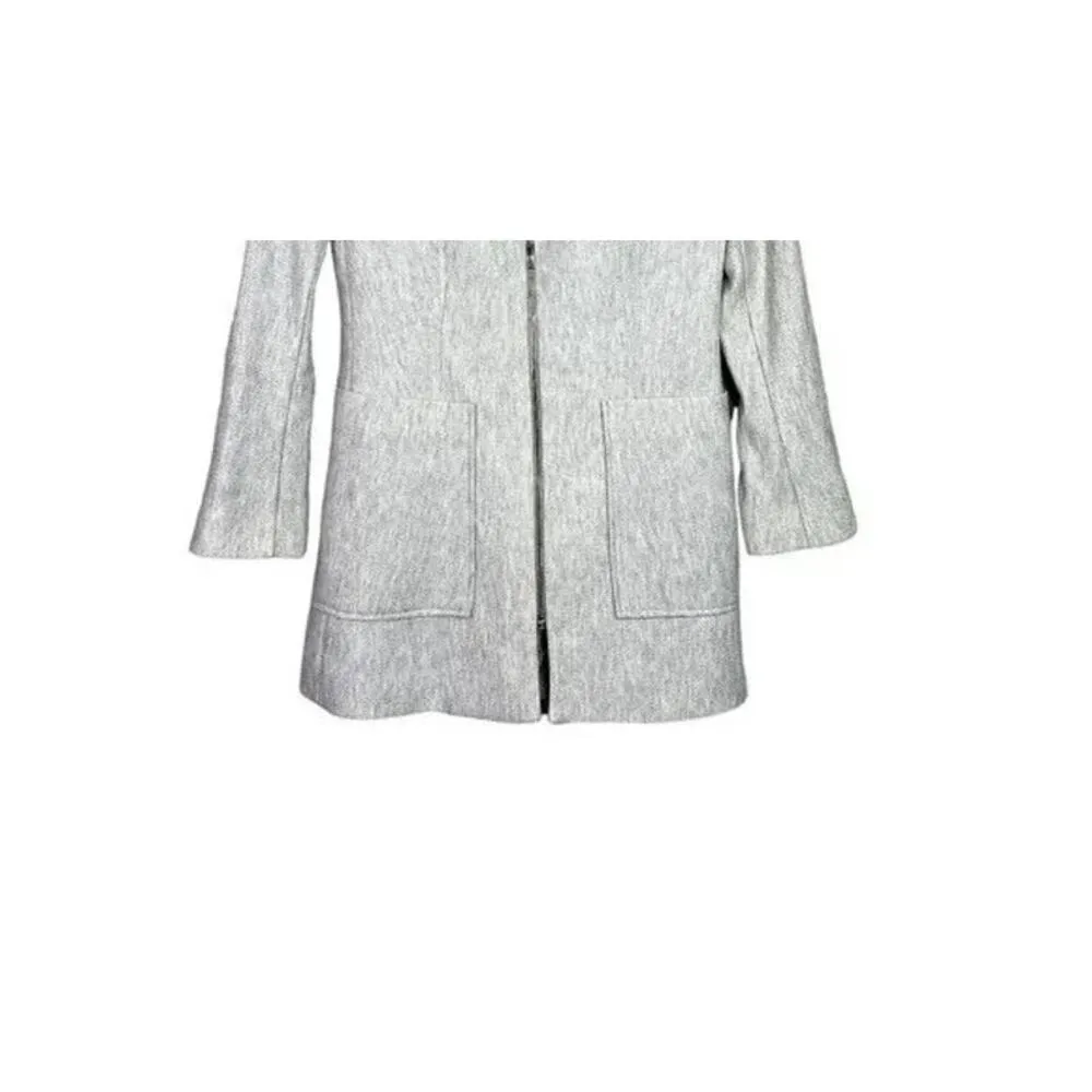Zara Longline Herringbone Long Sleeve Jacket Blazer Zip Up Pockets M Grey #3132 - Image 10