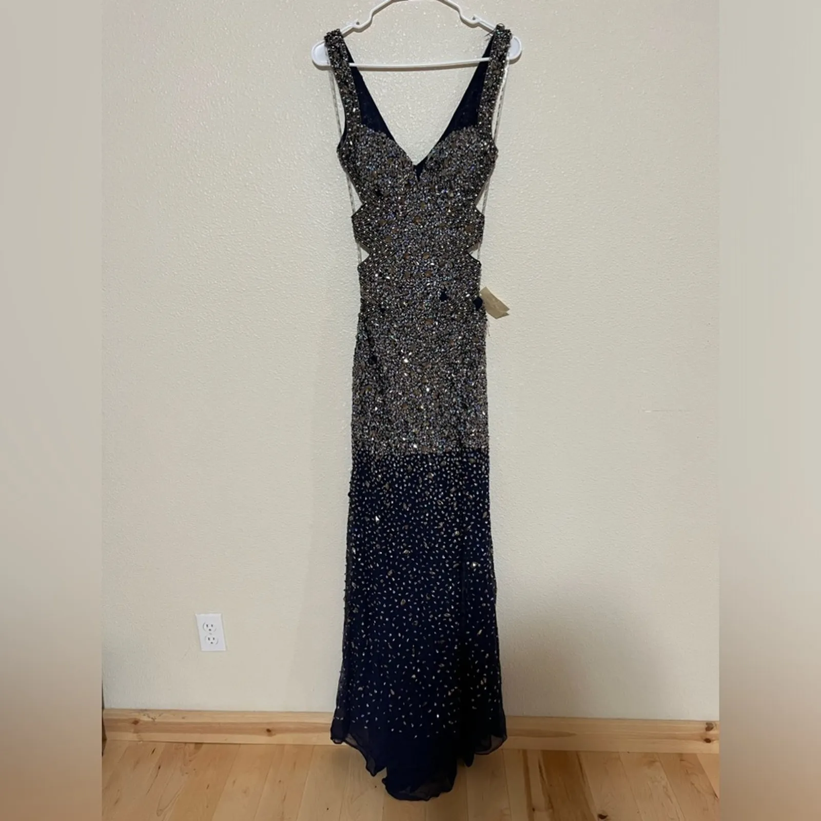 Jasz Couture 6215 navy blue ombre fully beaded cutout prom dress NEW 2 - Image 8