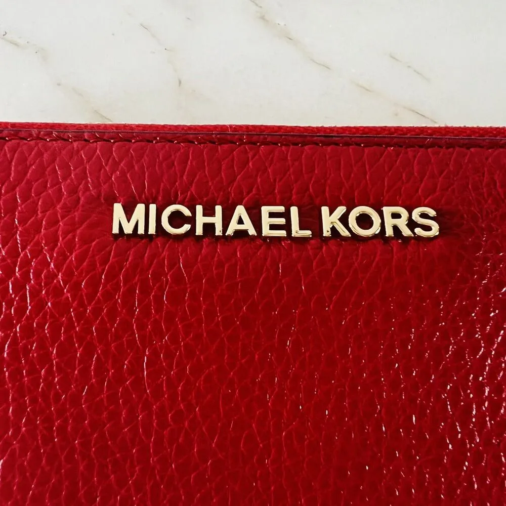 MICHAEL KORS Jet Set Travel Scarlet Leather Three Quarter Zip Continental Wallet - Image 2