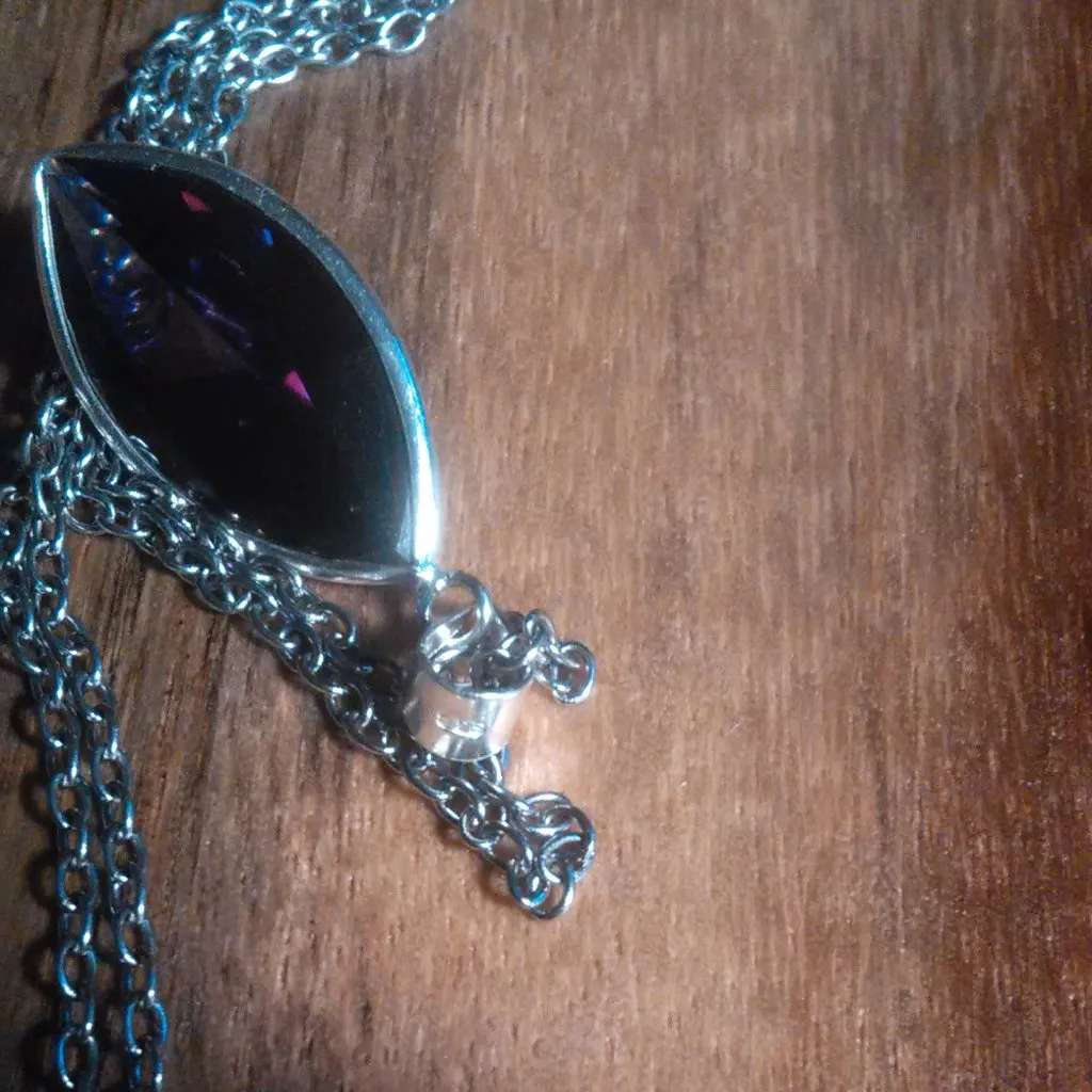 Purple Cubic Zirconia Sterling Silver Pendant Stainless Steel Necklace - Image 6