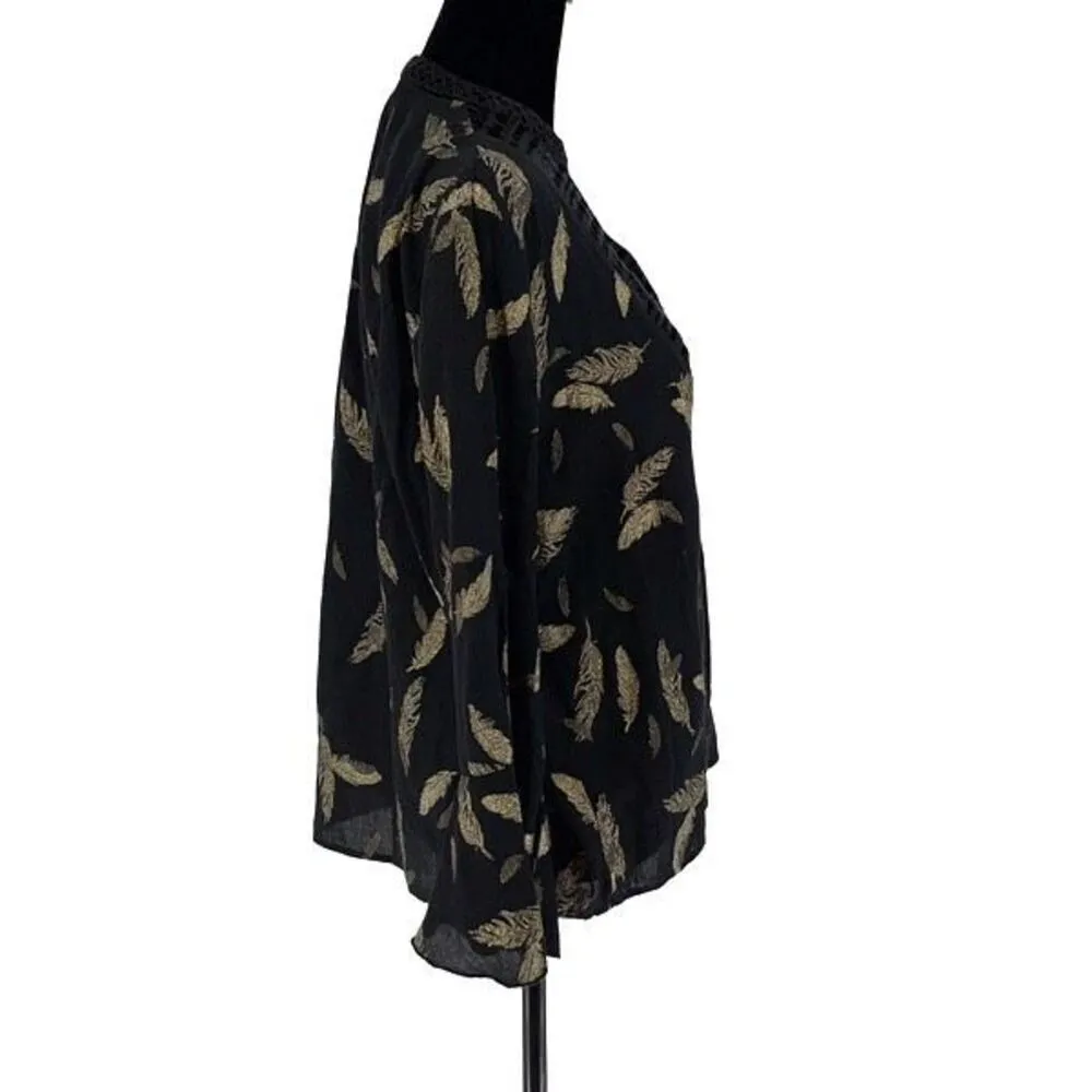 Johnny Was Workshop Womens Velvet Mix Bell Long Sleeve Blouse Black Size XS - Image 4