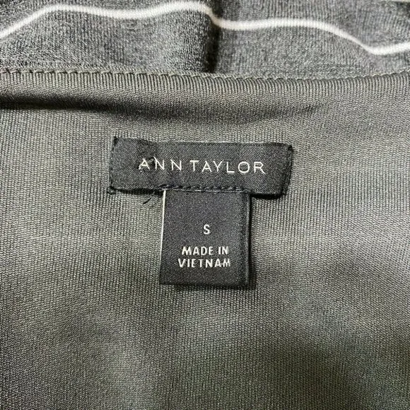 Ann Taylor‎ Sheath Dress S Gray White Stripe Ruched Waist Long Sleeve Over Knee - Image 10