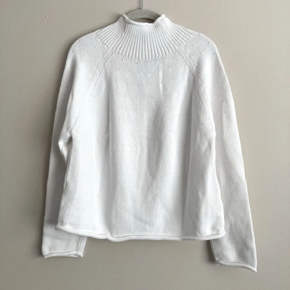J.Crew  Womens Cotton Knit Long Sleeve Mock Neck Sweater Top White Size Medium - Image 6