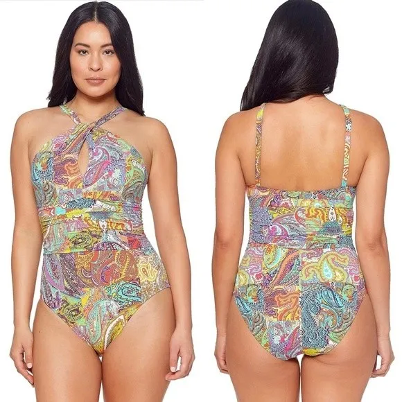 NWT Bleu Rod Beattie Paisley Print Halterneck One-Piece Swimsuit Size 10 NEW - Image 14