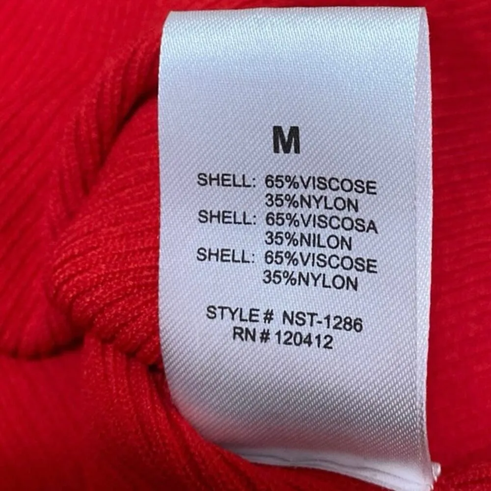 NIA Marais Red Ribbed Knit One Shoulder 3D Floral Sleeveless Cami Blouse Top M Size M - Image 6