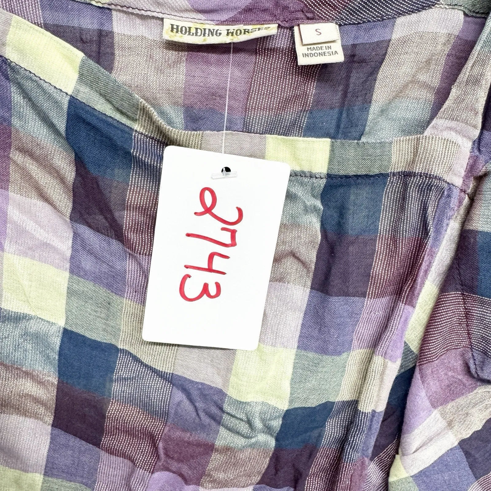 Anthropologie Holding Horses Top Women Size Small Madras Plaid Sleeveless Tank - Image 3