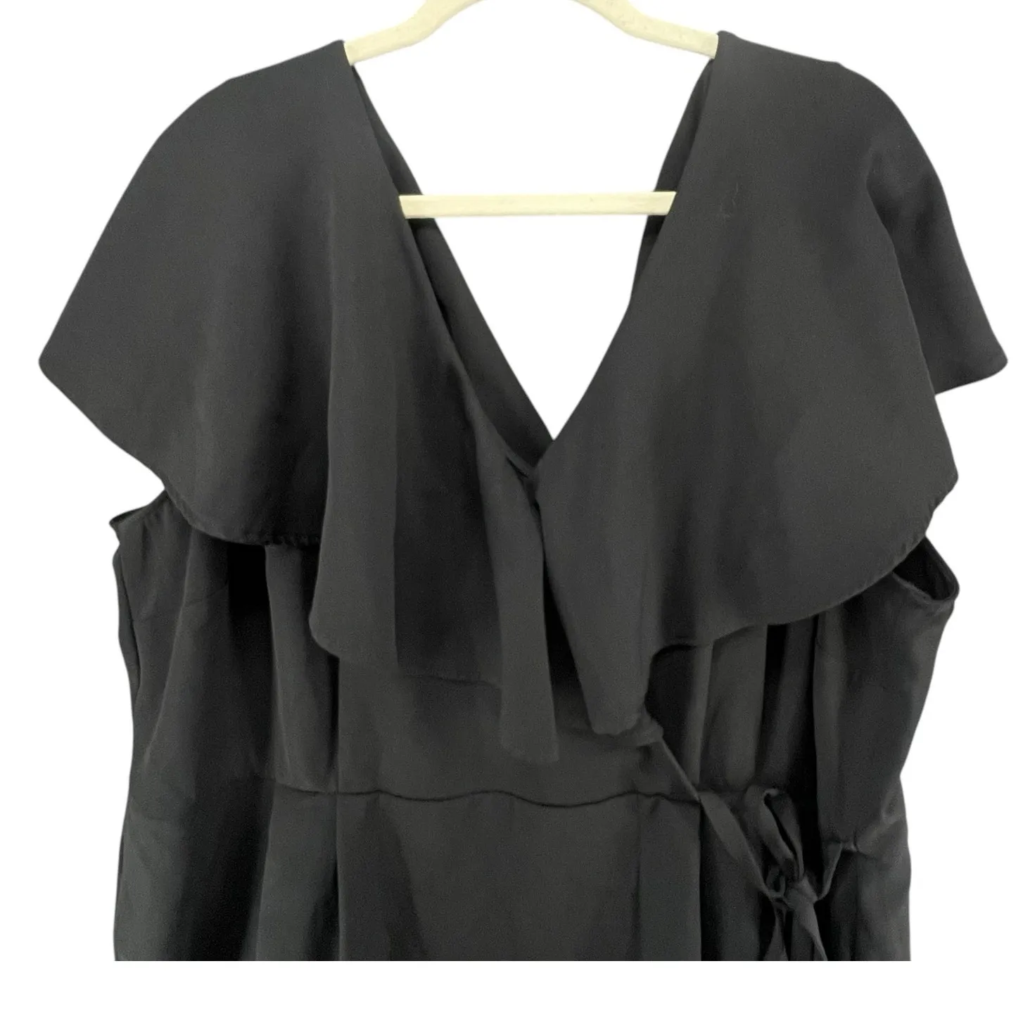 Eloquii Dress Plus Size 24 Black Surplice Ruffled Cape Wrap Tie Waist Flattering - Image 3
