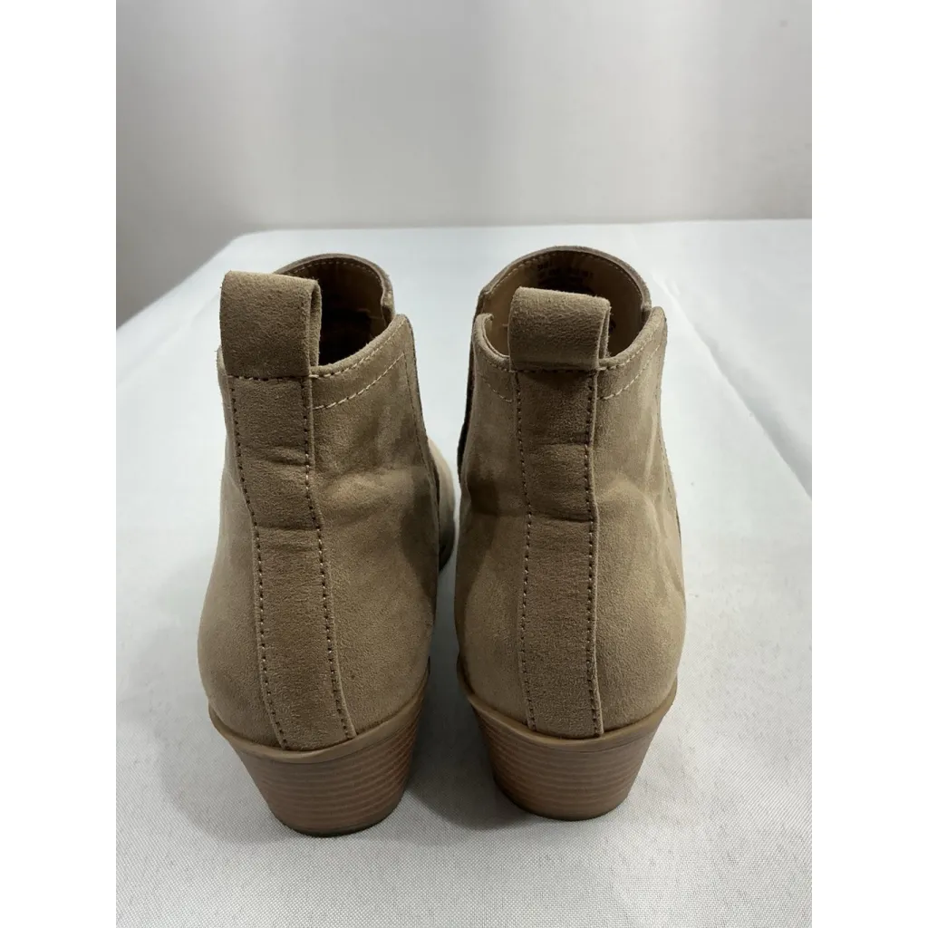 Womans Just fab Shea Booties 6 Tan Pull On Pointed Toe Slit Sides Heel - Image 5