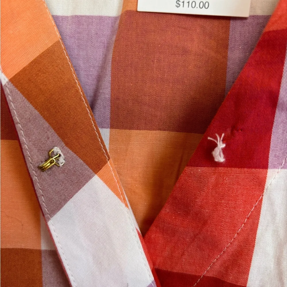 NWT J. Crew Coral Lilac Gingham Checkered Tiered V-Neck Pocketed Dress 14 - Image 13