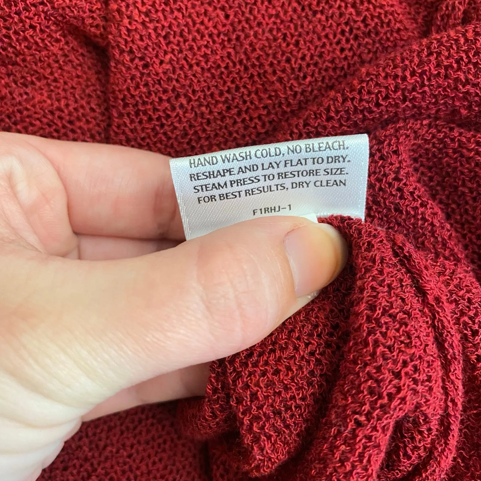 Eileen Fisher Wine Red Linen Blend Open Knit Open Front Ruffle Cardigan Size‎ XS - Image 9