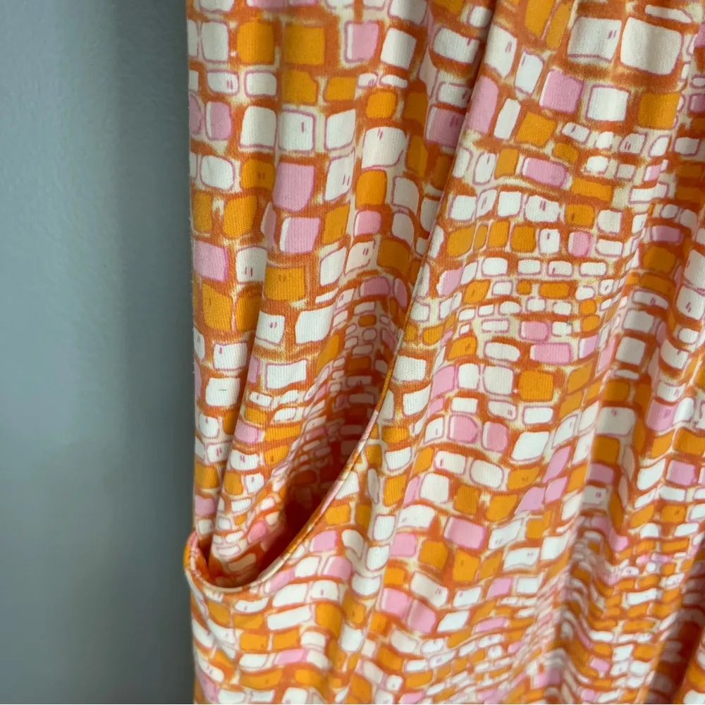 J. McLaughlin Dress Pink Orange Pattern Catalina Cloth Cap Sleeve Dress Sz S EUC - Image 5