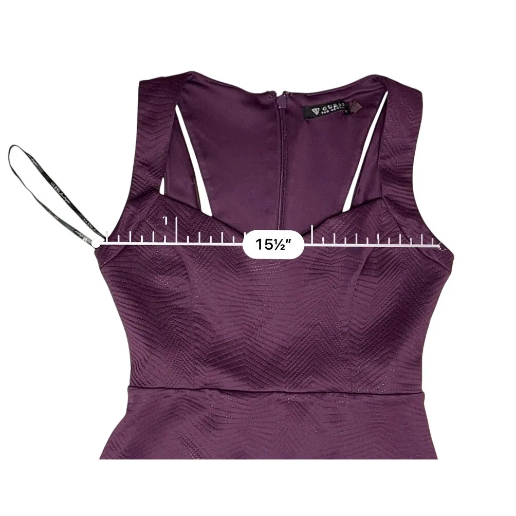 Guess Plum Purple‎ Sweetheart Neck Sheath Dress Asymmetrical Scuba Embossed sz 2 - Image 6