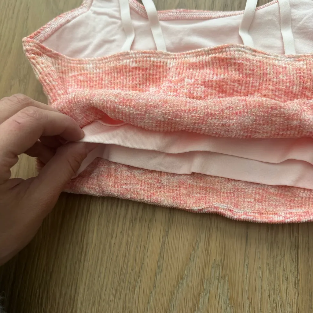 AERIE Seamless Gold Ring Longline Ribbed Bralette Bra in Coral Pink NWT - Image 11