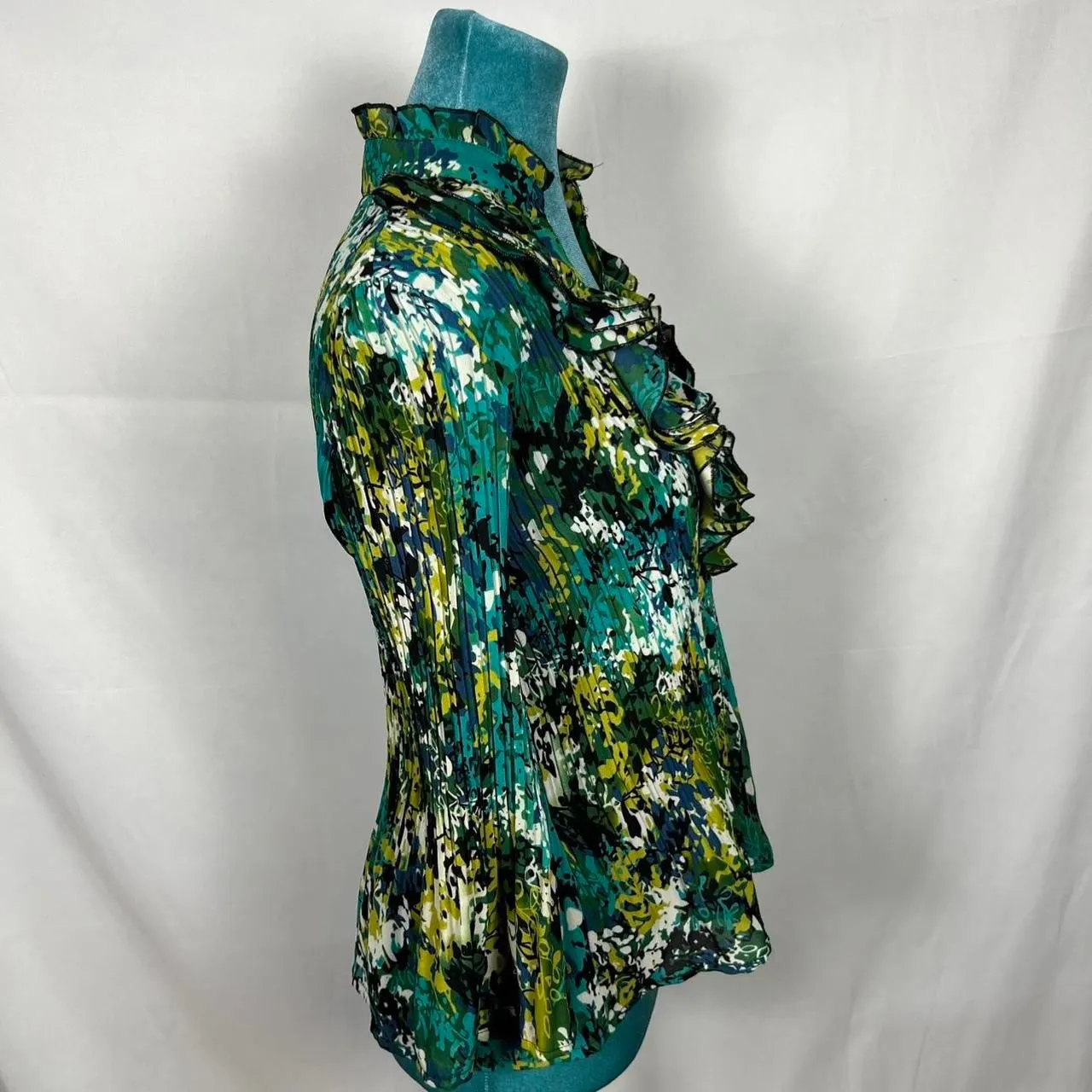 Y2K ALLISON TAYLOR PETITE Pleated Ruffle Abstract Blouse - PM - Image 5