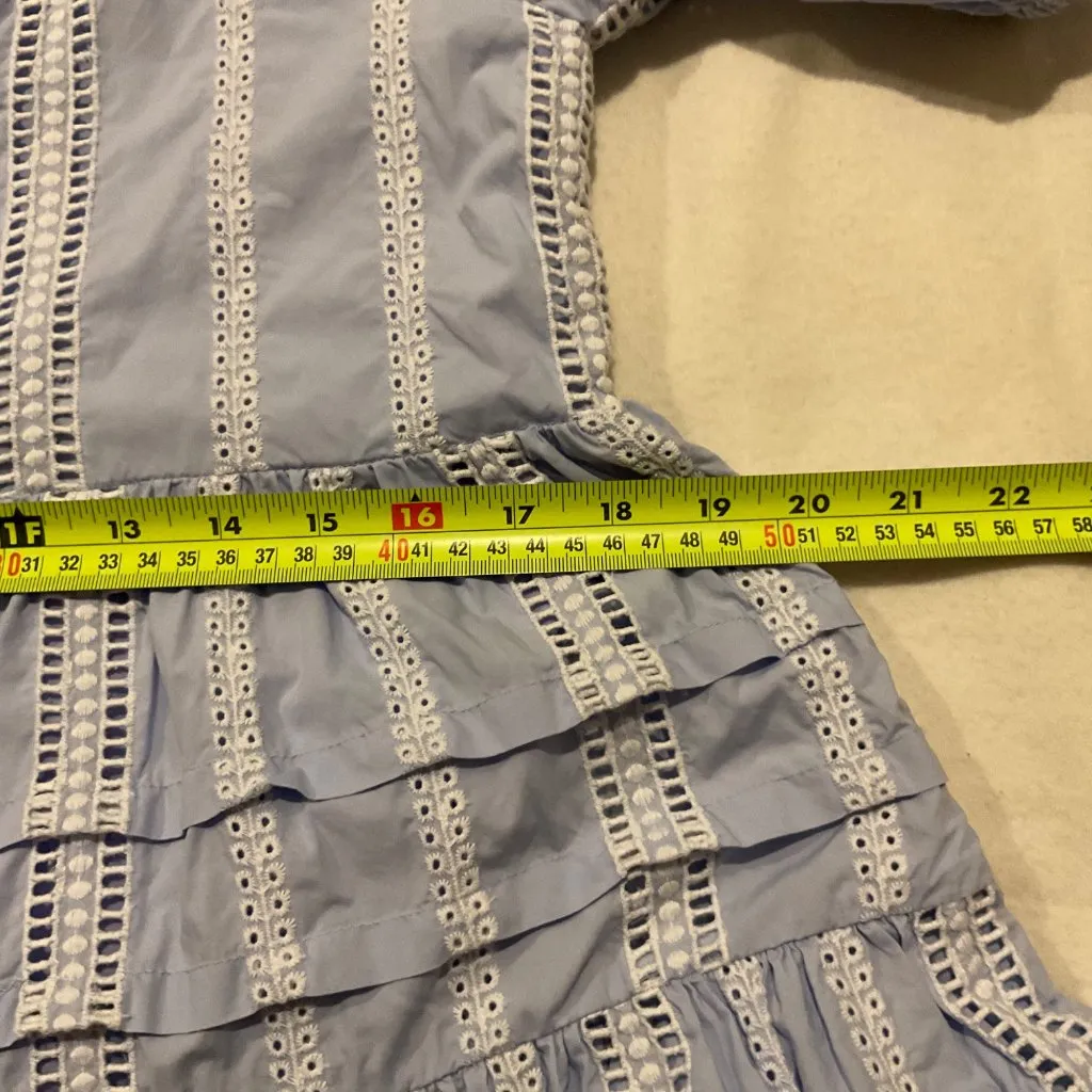 Maje square neck high waist blue cotton blend lace mini dress 3 bust36 maternity Size 4 - Image 8