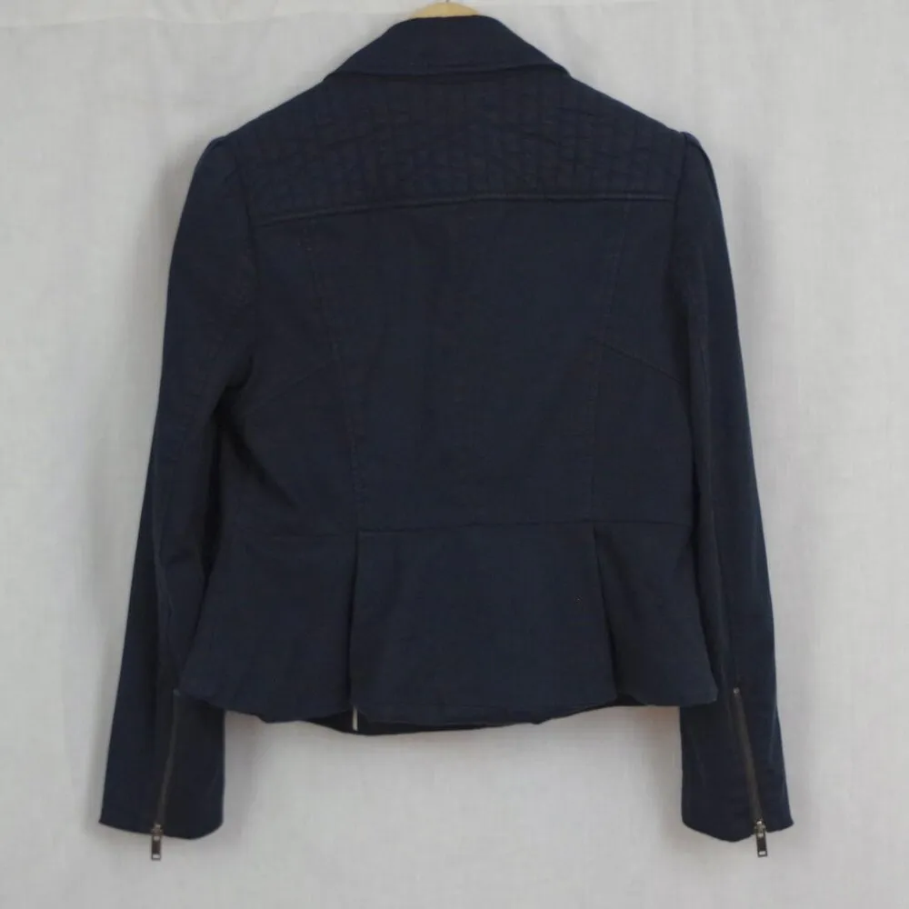 Ladies' Black Canvas Asymmetrical Zip Motorcycle Style Jacket Medium - Image 7