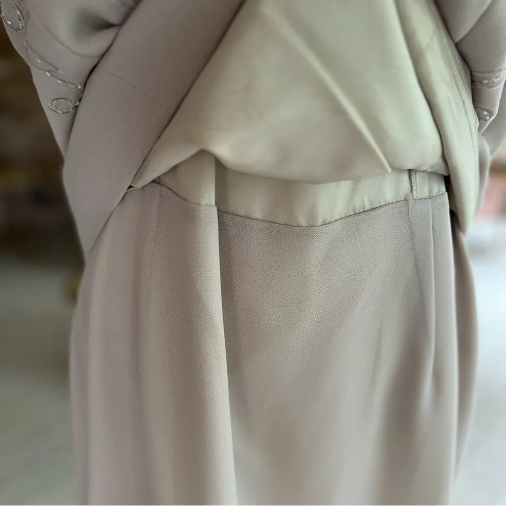 Karen Miller Dress Formal Long Beaded Taupe Beige 16 Cocktail Evening Occasion - Image 5